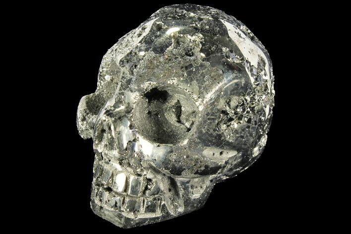Polished Pyrite Skull With Pyritohedral Crystals #96319